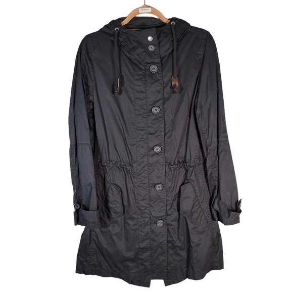 Wearmaster Black Hooded Zip Button Front Trench Coat Jacket Women Size S - Picture 1 of 10
